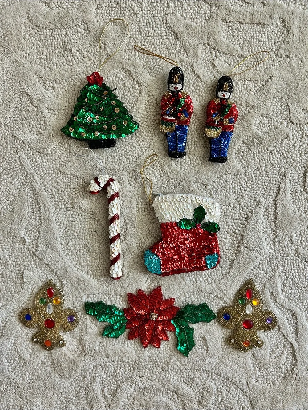 Vintage Sequin Beaded Christmas Ornaments 80s Set of 5